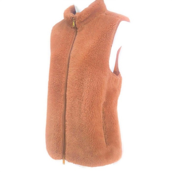 J Crew Black Label Plush Vest Thick Fleece Excursion Full Zip Warm Camel M 8 10 - Picture 6 of 8
